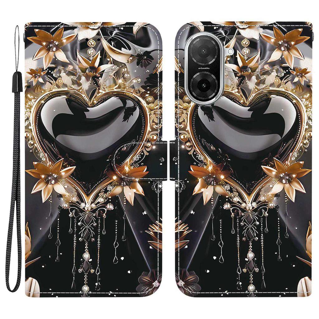 For Xiaomi Redmi A5 4G (171.7mm)/Poco C71 4G Wallet Case Pattern Printing Leather Stand Phone Cover with Strap