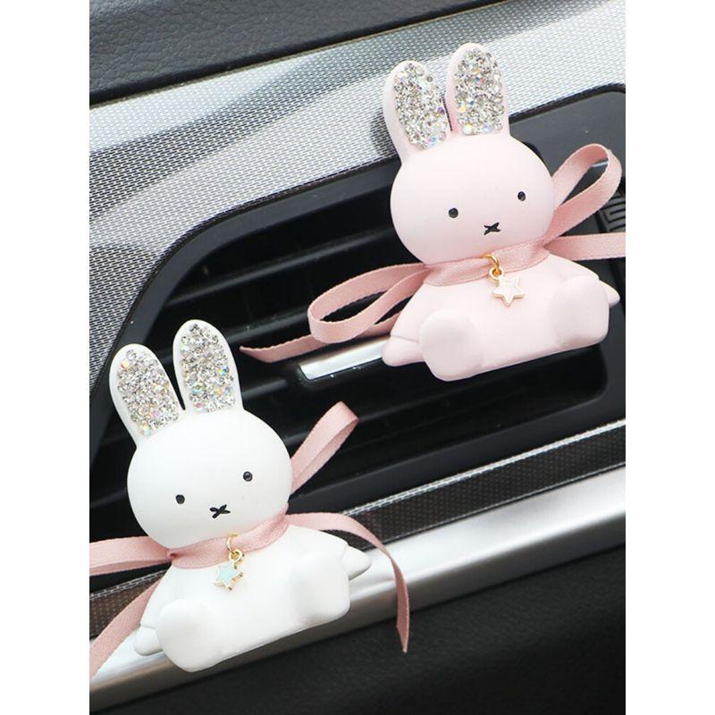 Car Air Freshener Ornament, Miffy Bunny Gypsum Diffuser, Bowknot with Shiny Rhinestones