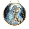 1pc 2d Flat Wood Christian Religion Mary Suncatcher, Translucent Stained Window Hanging, Round Wooden Sign- 20cm Porch, Wall, Home, Room, Cafe Holiday