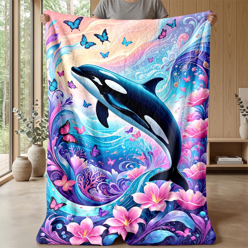 Whale and Butterfly Fantasy Theme blanket Lightweight Warm Flannel Blanket Decorative Throw Blanket for Home Decoration