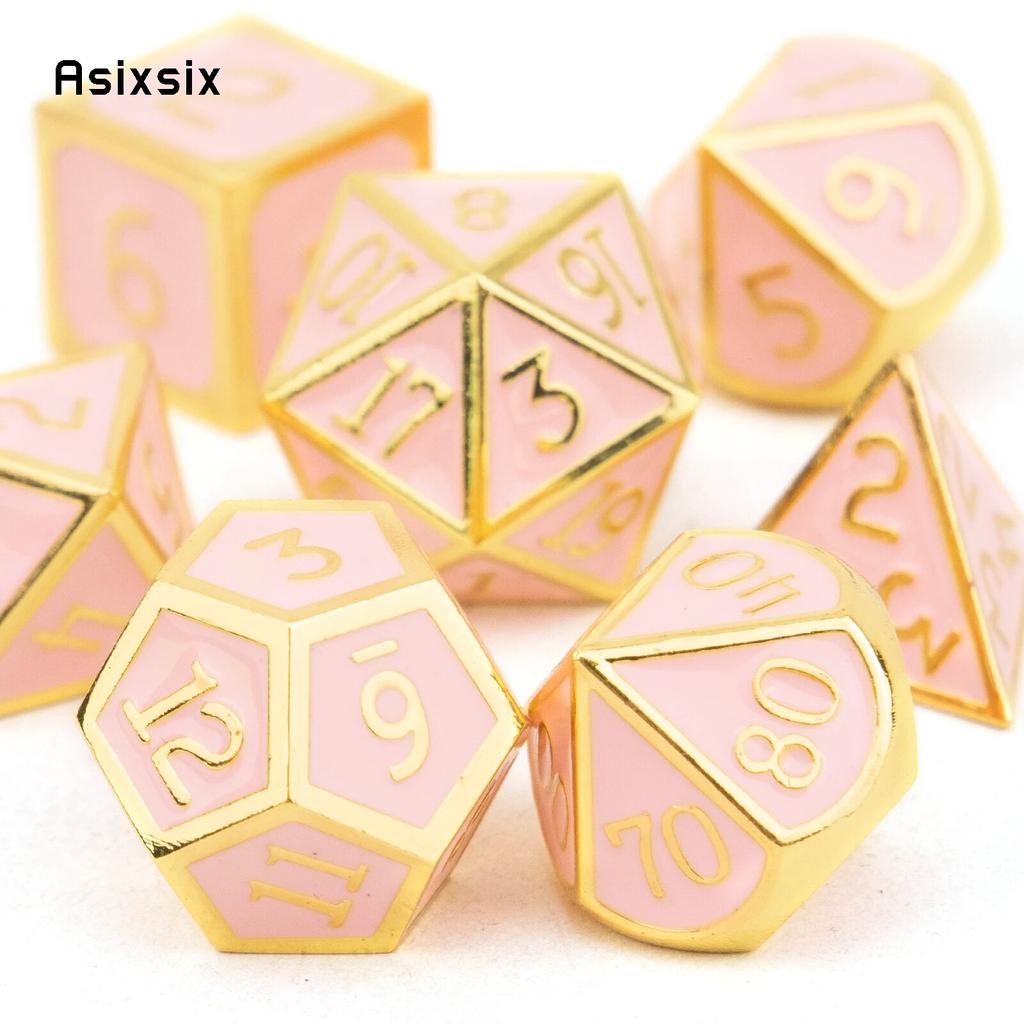 7 Pcs Golden Orange Standard Metal Dice Solid Metal Polyhedral Dice Set Suitable for Role-Playing RPG Board Game Card Game