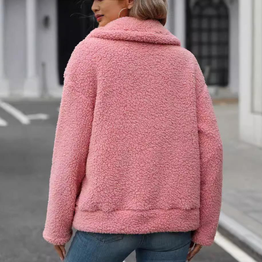 Женские куртки из флиса Sherpa, теплые зимние куртки, плюшевое пальто на молнии, верхняя одежда с длинными рукавами и карманами, однотонные куртки из искусственного меха для женщин