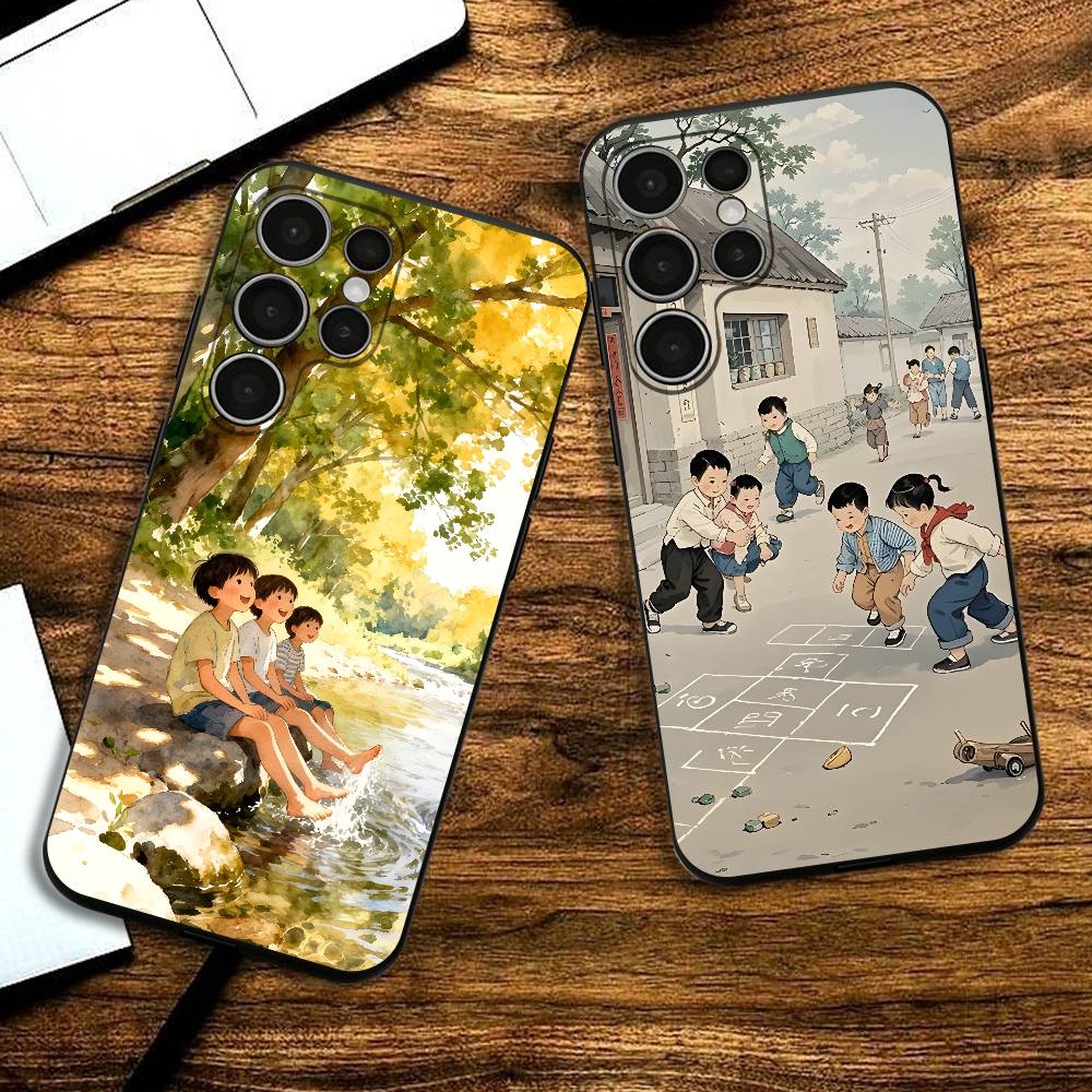 Cute Leisurely Children Phone Silicone Case for Samsung S24 22 20 23 21 20 Ultra Plus Lite 5G Print Cover