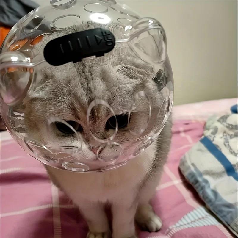 1 шт. шлем Space Cat - дышащий регулируемый прозрачный намордник для груминга, противооблизывающий чехол для головы, идеально подходит для инструмента для груминга домашних животных