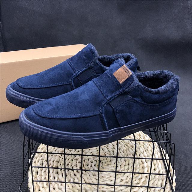Новое поступление модные зимние черные бархатные теплые хлопковые мокасины без застежек Zapatos de hombre