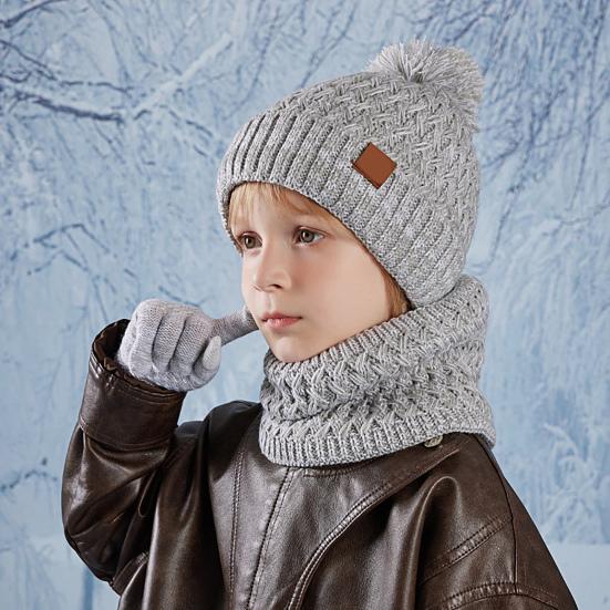 Kids Winter Hat Gloves Scarf Set Girls Boys Knit Hat with Pom Neck Warmer Mittens Set Toddlers Cold Weather Accessories for Kids 4-10 Years