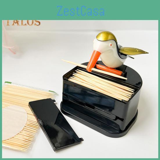 Toothpick Woodpecker Press Bird Dispenser Toothpick Holder Portable Home Office Restaurant Desktop Automatic Toothpick Organizer Container