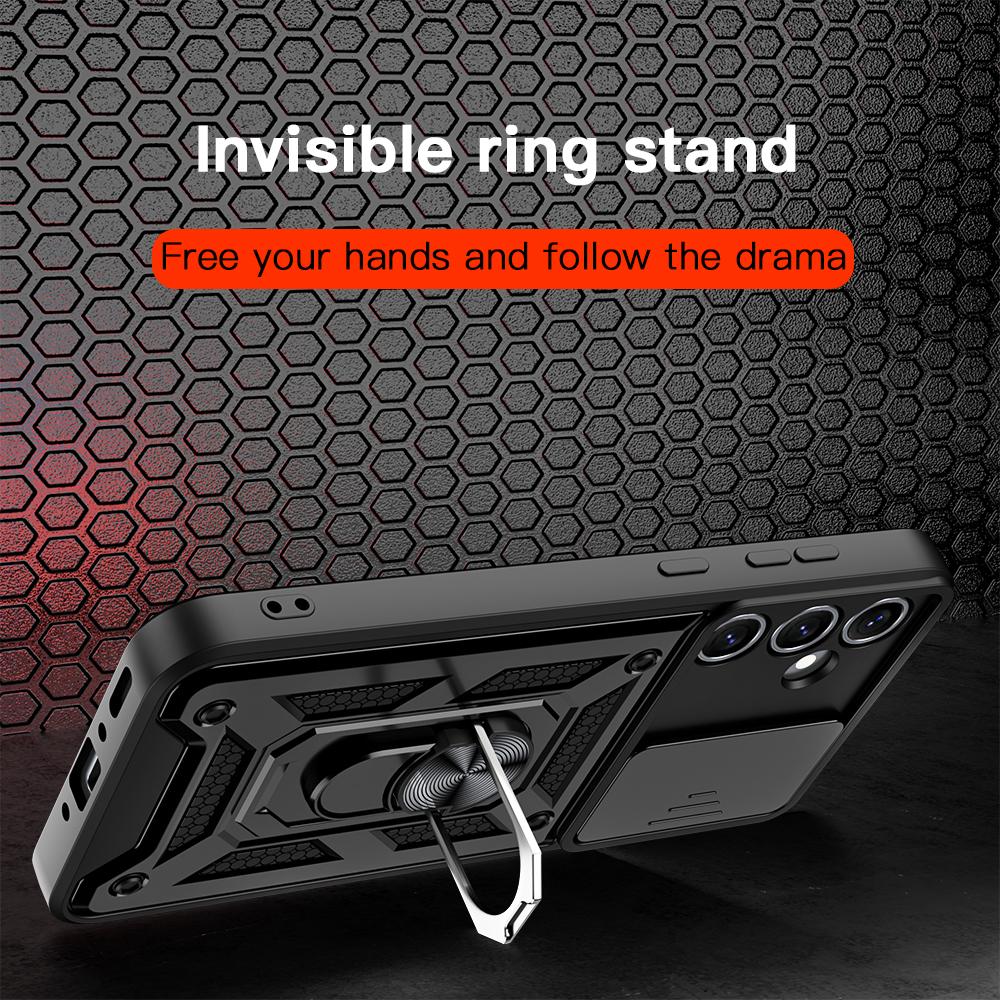 KEYSION Противоударный чехол для Samsung M55 5G M35 M15 5G Slide Camera Lens Защитное кольцо Подставка Чехол для телефона для Galaxy F15 F55 5G