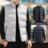 Men Waistcoat Stand Collar Sleeveless Slim Fit Vest Coat with Pockets Solid Color Zipper Closure Windproof Quilted Waistcoat
