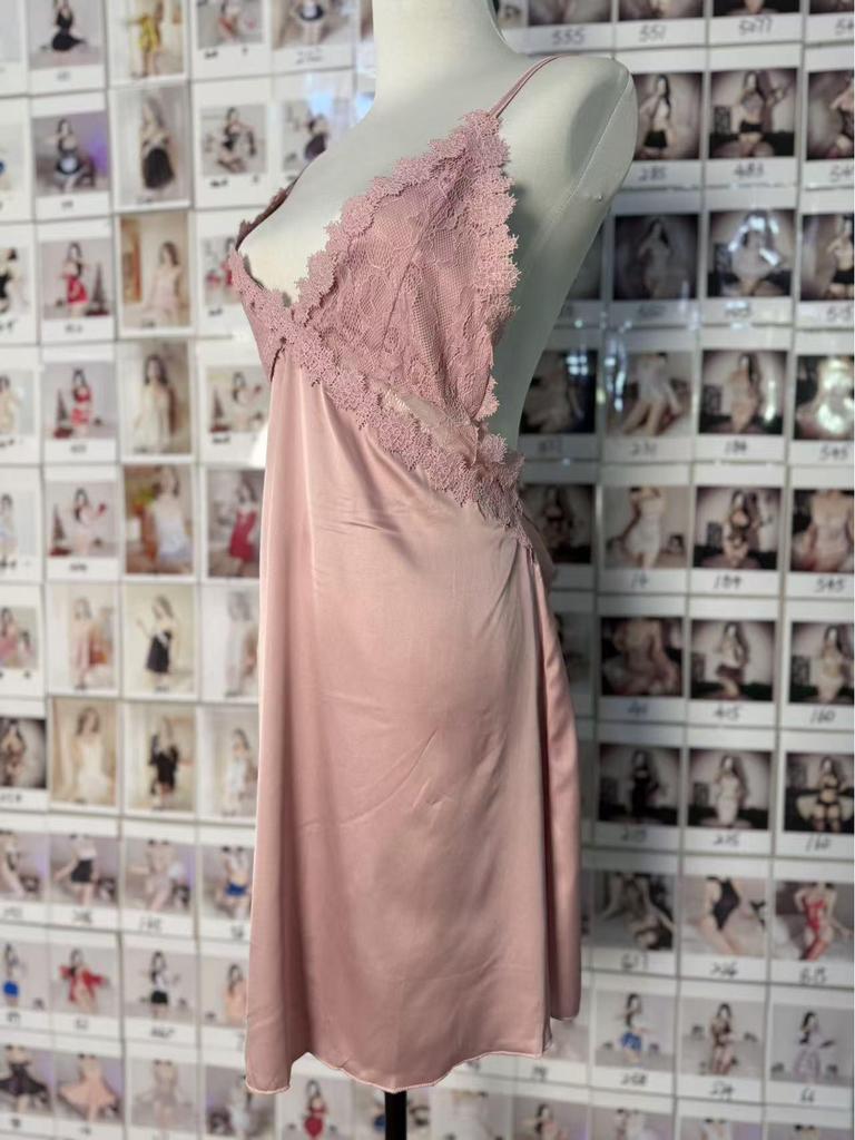 Korean Style Ice Silk Lace Backless Nightdress - Summer Sleepwear Short Skirt for Small Chest