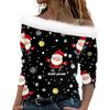 Женский повседневный модный топ с длинными рукавами и открытыми плечами с рождественским принтом из плюша