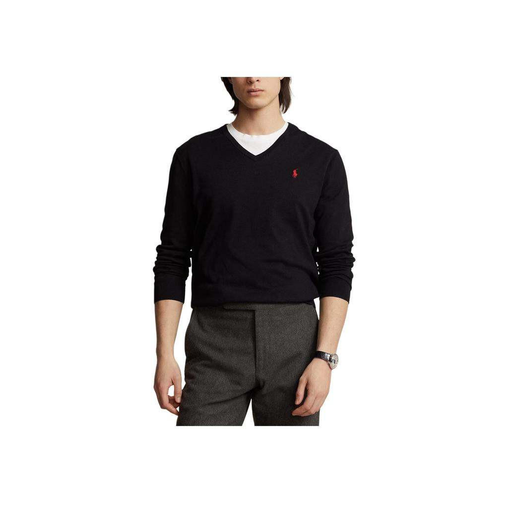 Polo Ralph Lauren Solid Color V-Neck Embroidered Logo Knit Sweater Men Sweater Black 710890561-003