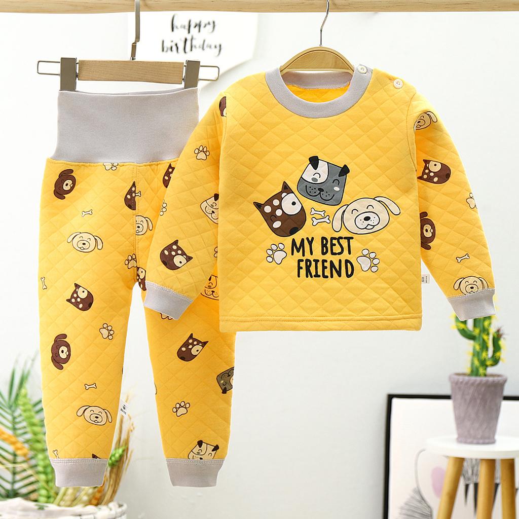 Winter Children's Cotton Warm Pajamas Set Boys and Girls with Fleece Thick Pajamas Set