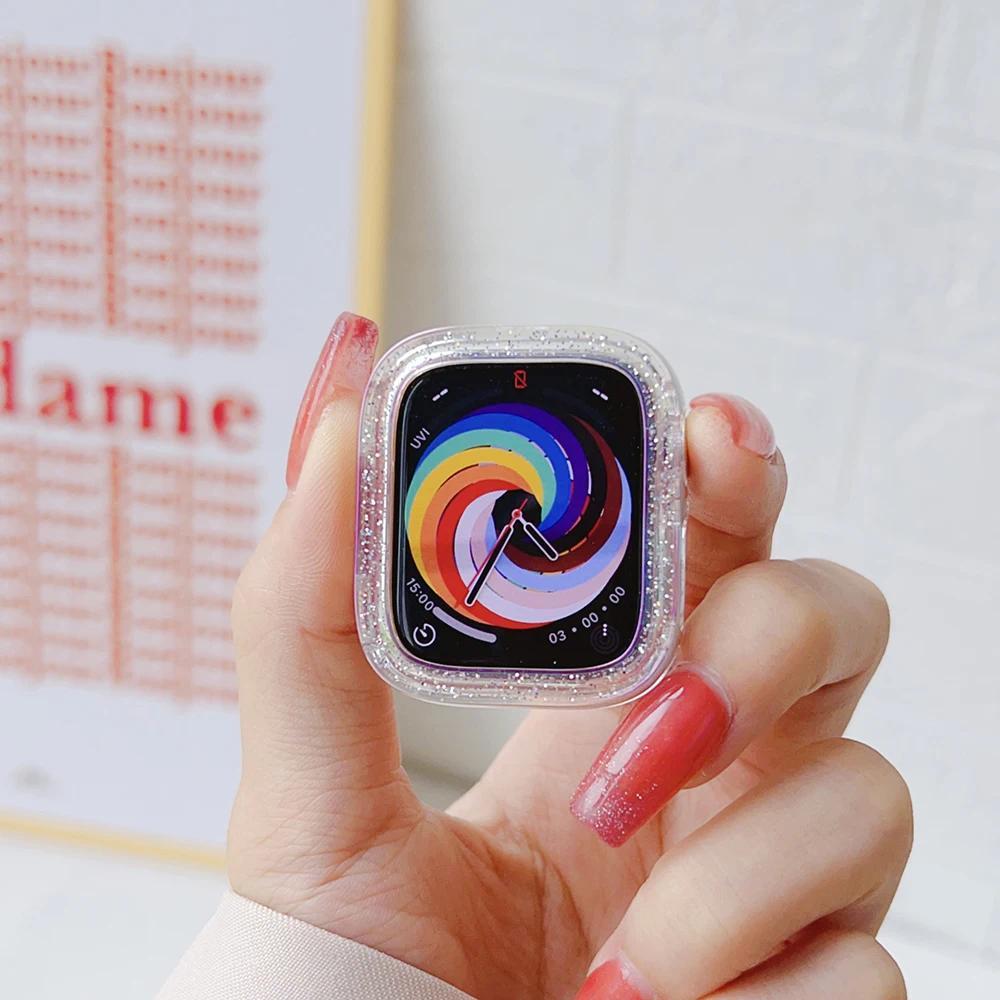 Прозрачный чехол LGlitter для Apple Watch Series 8 7 5 6 SE Ultra Блестящий бампер Защитная крышка для IWatch 41мм 45 49мм 44мм 40мм 42 38мм
