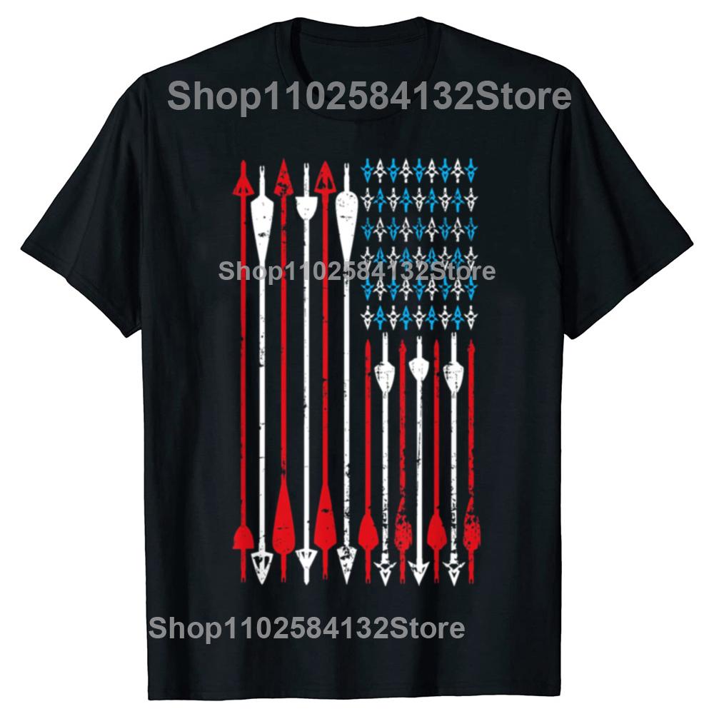 Vintage American Flag Archery Bow Hunting Graphic Tshirts Men Womens Fashion Casual Tshirt 100 Cotton Loose Oversized T Shirt