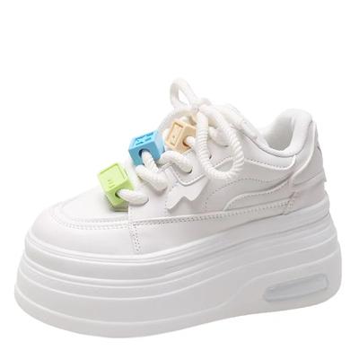 Модные женские кожаные кроссовки 9 см, осенне-весенние, повседневные, на шнуровке, для ходьбы, массивные кроссовки, спортивная обувь для скейтборда на высокой платформе, женская обувь