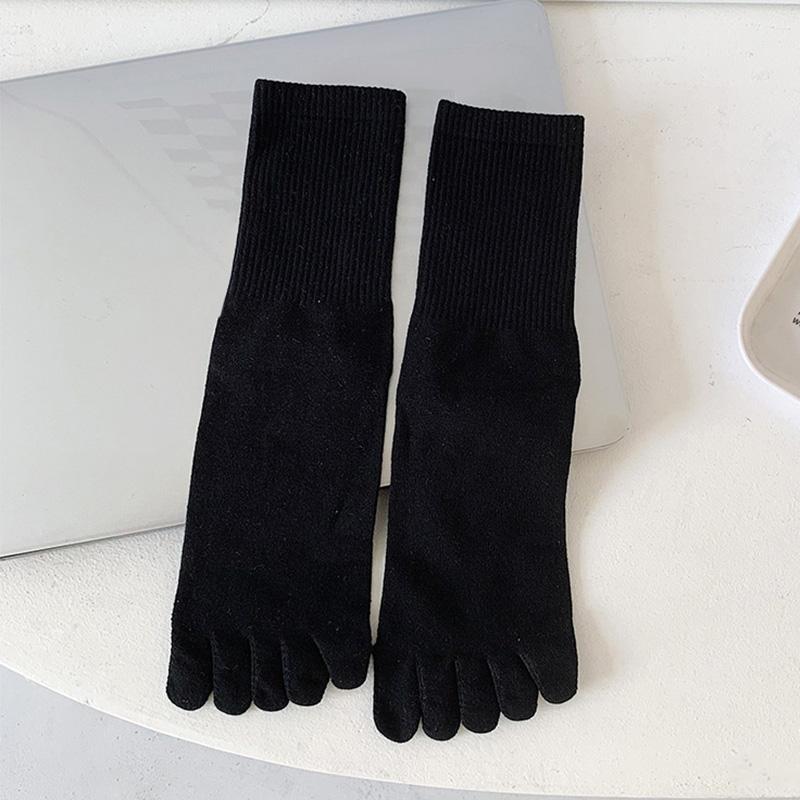 1 пара носков Harajuku из органического хлопка с пятью пальцами, мягкие чулки, эластичные носки с пальцами, женские носки средней длины, однотонные, дышащие