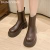 Winter Leather Platform Chunky Women Ankle Boots Fashion Mid Heels Shoes Winter New Brand 2025 Trend Goth Motorcycle Botas Mujer
