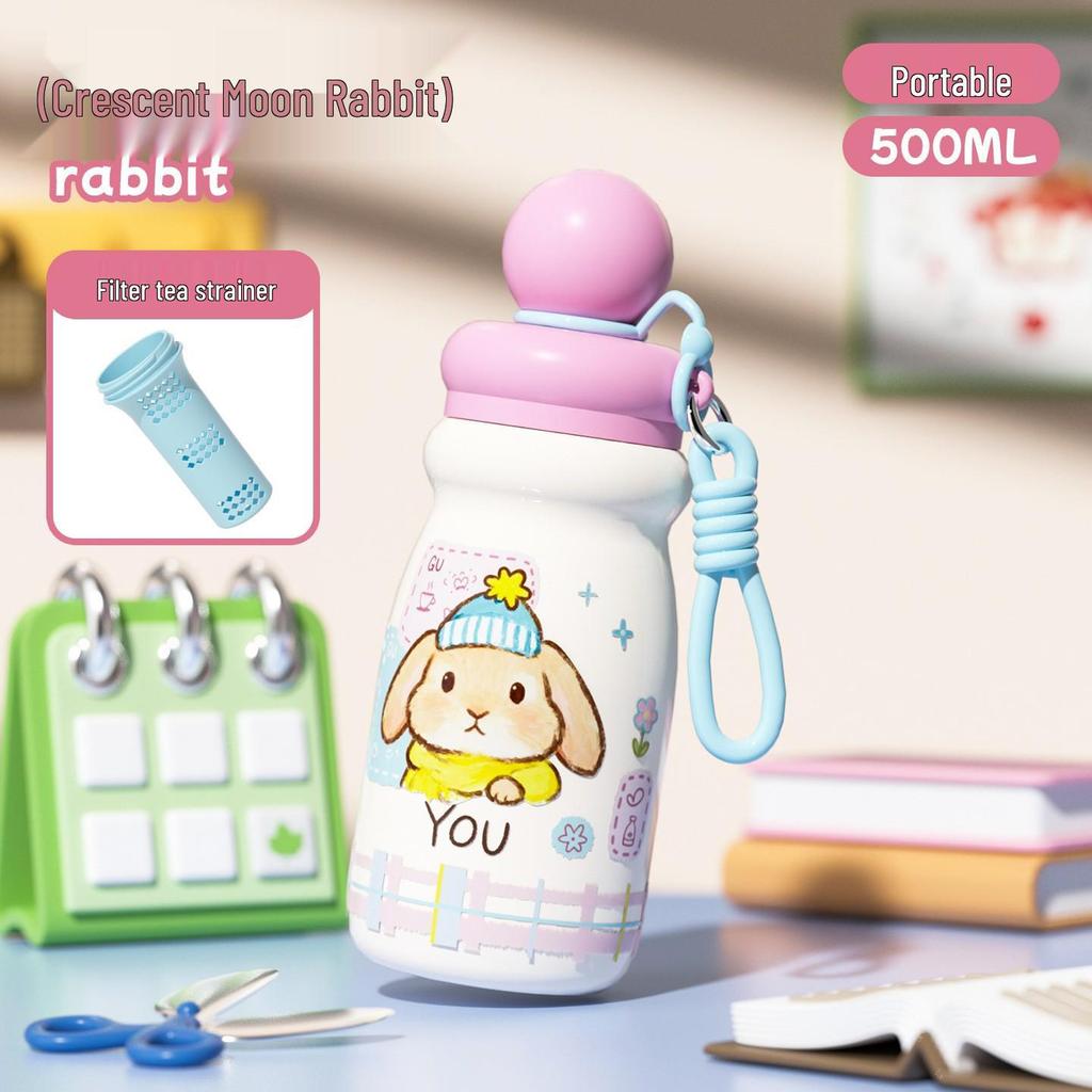 Children's Cartoon Thermos Cup - 304 Stainless Steel, Double-Wall, Portable with Handle, Cute Design