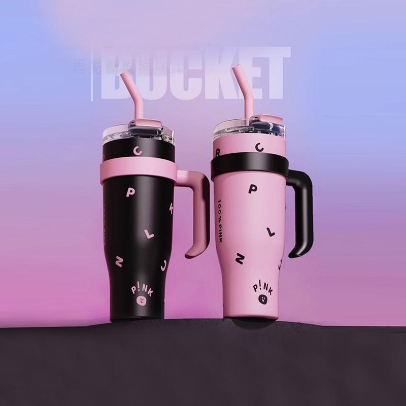 Чашка для воды большой емкости из нержавеющей стали, термос для перерыва на чай, кофейная чашка с ручкой, соломенная бутылка для льда