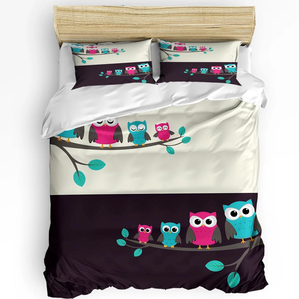 Christmas Cartoon Owl Duvet Cover Bed Bedding Collection For Double Home Textile Quilt Cover Pillowcases Bedroom Bedding Collection No Linen