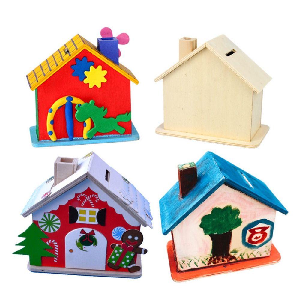 Unfinished DIY Painted Storage Jar DIY White Embryo House Mold Small House Piggy Bank Home Decor