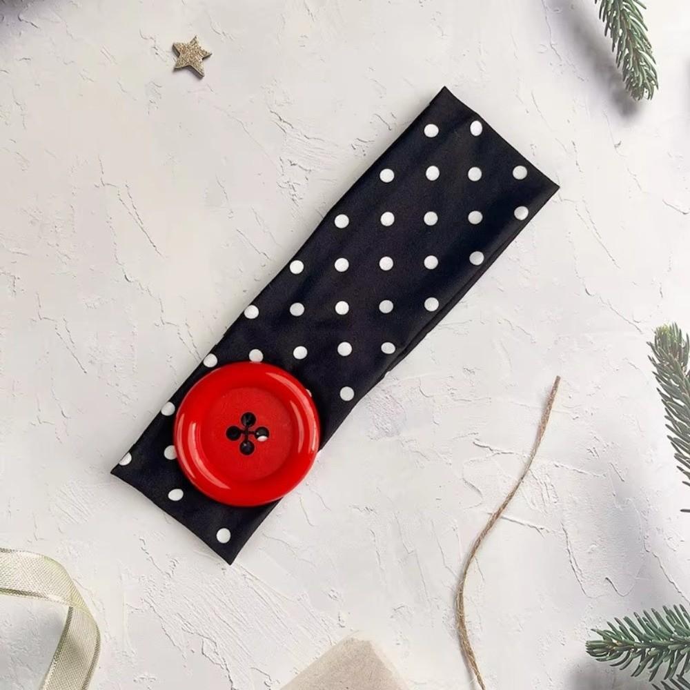 Dopamine Color Elastic Head Wrap Large Button Yoga Hairband Fashionable Polka Dot Headband Daily