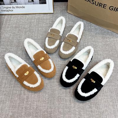 Дизайнерские винтажные женские теплые меховые туфли на плоской подошве, модные неглубокие пряжки на ремне, весна-осень, женские удобные туфли-лоферы