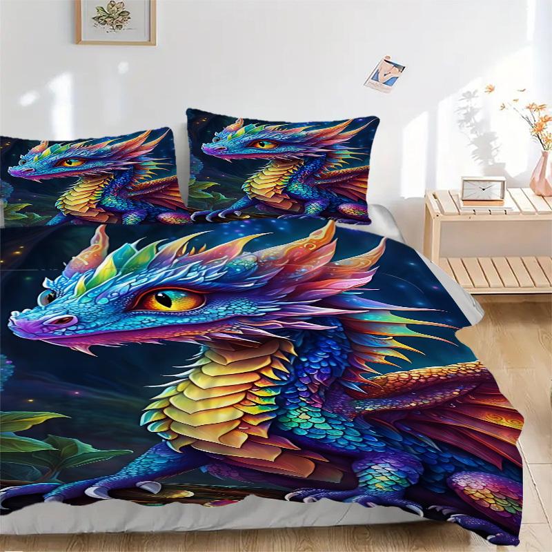 3pcs bedding set Fantasy Dragon Includes 1 Comforter + 2 Pillowcases, Without Pillow Inserts, Soft Comfortable, Lightweight Breathable075