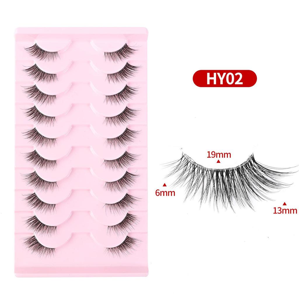 Cross-Border Cat-Eye Clear Band False Eyelashes - Natural, Dense, Half-Length with Extended Eye Tail