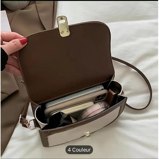 Классическая двухцветная сумка-слинг через плечо для женщин и девушек из кожи бежевого и коричневого цвета