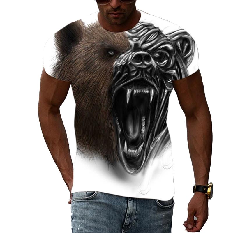 Animal Cool Bear 3D Printed T-shirt Fitness Street Fashion Casual Tops O-neck Short Sleeves Summer New Sports Clothes Tees Shirt