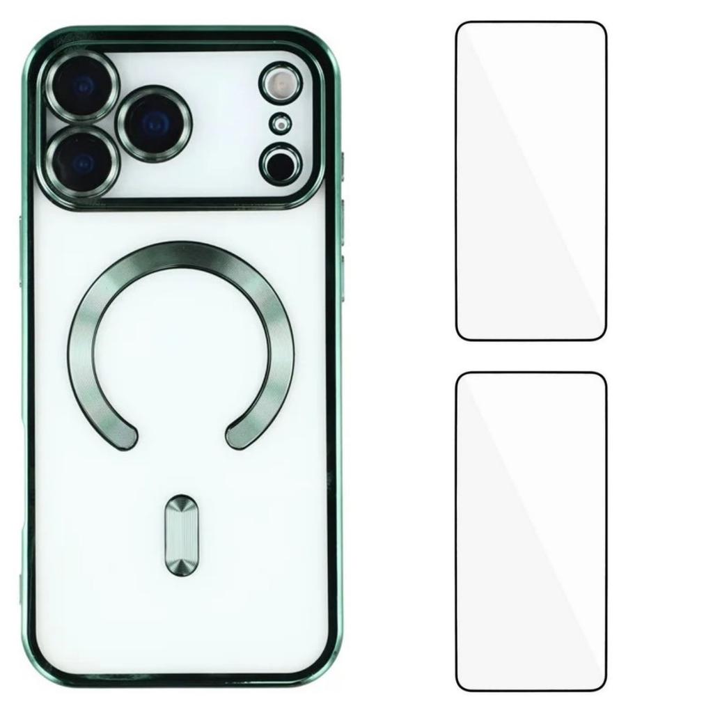 For iPhone 17 Pro Magnetic Case WANLONFENG Electroplated TPU Cover with Lens Film+2Pcs Tempered Glass