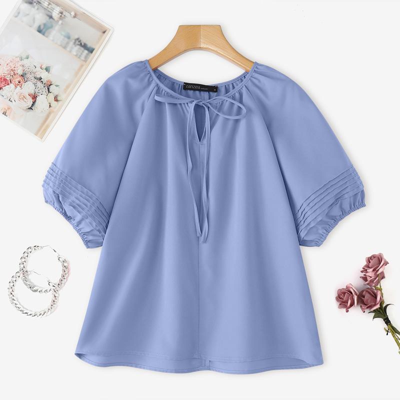 ZANZEA Women Casual V-Neck Loose Short Sleeve Blouse