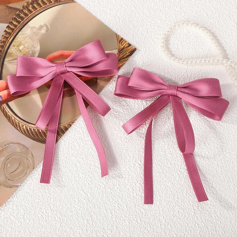 2 шт. Элегантные заколки для волос с длинными лентами-бантами для женщин, девушек, милые большие банты из атласа, заколки для волос, головные уборы для хвостика, аксессуары для волос