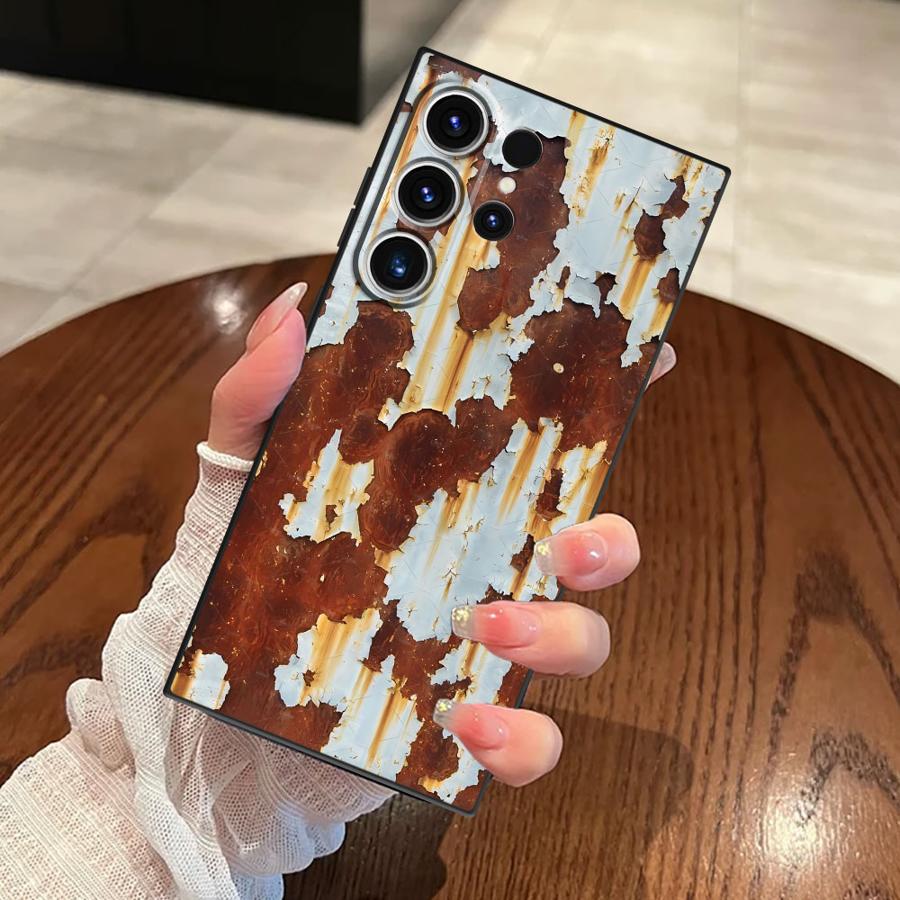 Ретро-кейс с дизайном ржавчины для Samsung Galaxy S25 Edge S20 S21 FE S24 Plus S23 Ultra Черный Мягкий чехол для телефона