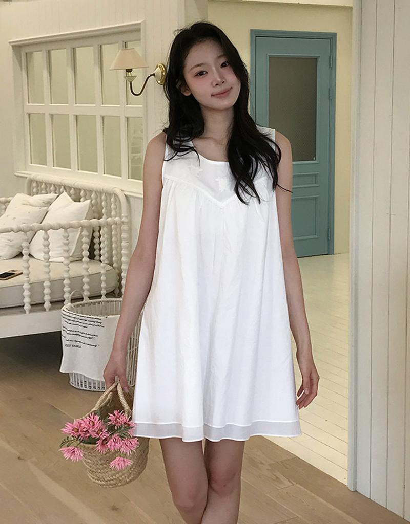 Kinder Baby Rose Embroidery Mini Dress - Off White