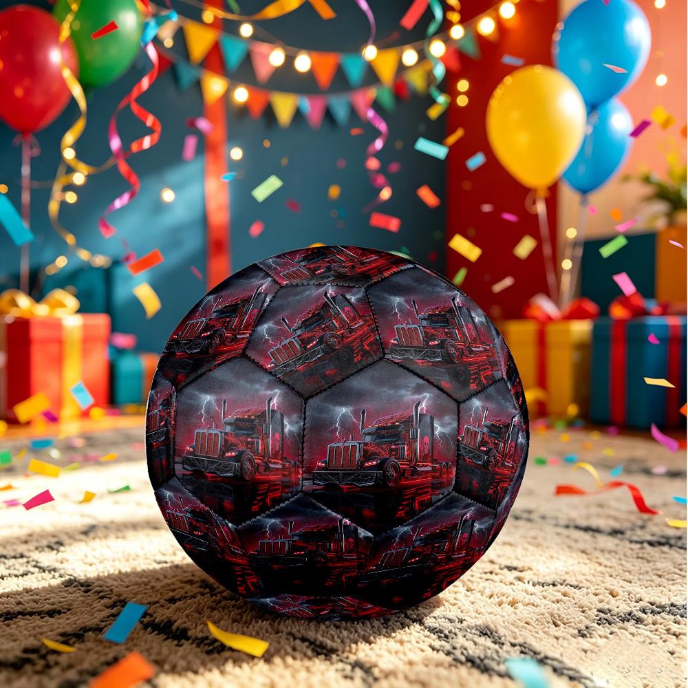 1pc Thunder Truck Ride Theme Soccer Ball Football, Size 5, Lightweight PVC, Outdoor Training Soccer Ball,Gift c65124
