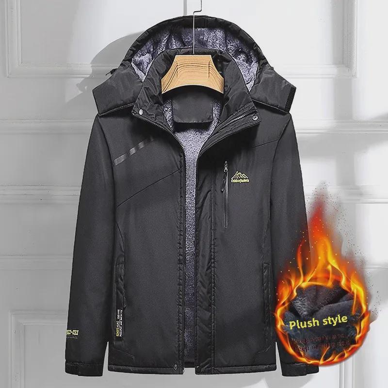 Мужская повседневная ветрозащитная куртка из утолщенного бархата и хлопка — большой размер, теплая для осени и зимы