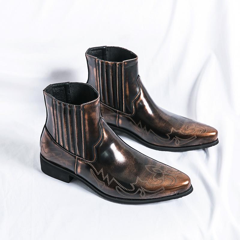 Мужские ретро кожаные ботинки челси внешнеторговые повседневные европейские и американские остроносые на толстом каблуке в испанском стиле мужские ботинки мотоциклиста