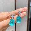 Cao Shi Geometric Square Zircon & Paraiba Sapphire Earrings
