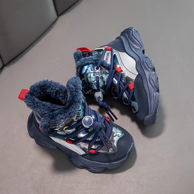 Cute Snow Boots Warm Cozy Girls Winter Snow Boots High Top Sneakers Elastic Lace Closure Fleece Lined Outdoor Fun