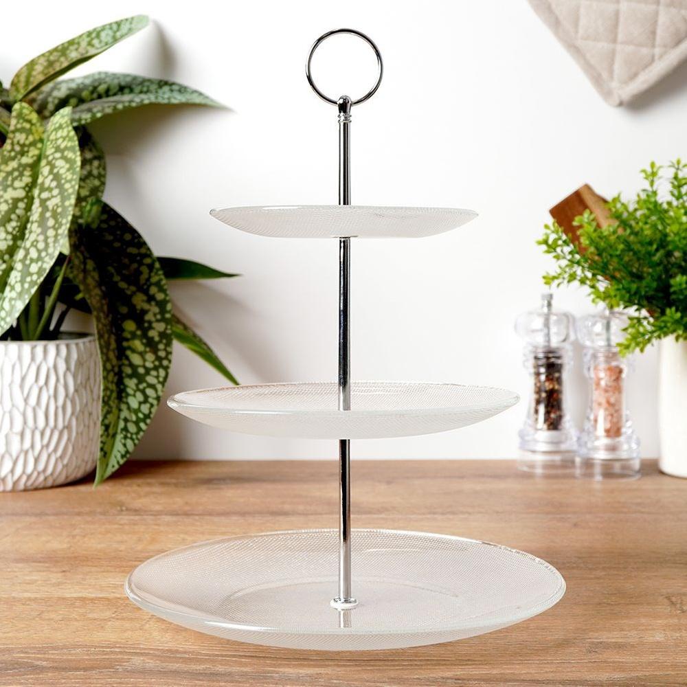 Orion 3-Tier Glass and Stainless Steel Dessert and Snack Serving Stand 33 cm
