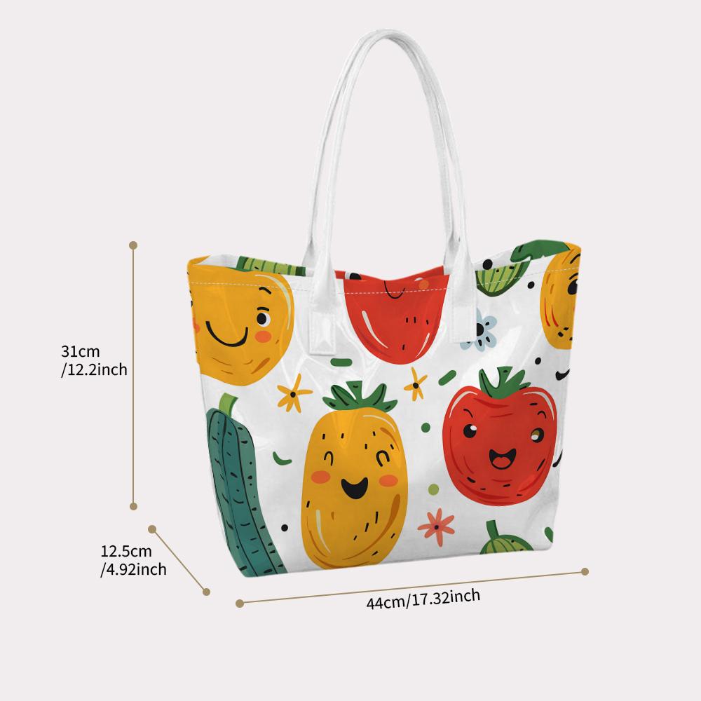 Cute Fruit Cartoon Print Tote Bag Casual Lightweight Shoulder Handbag for Daily Use