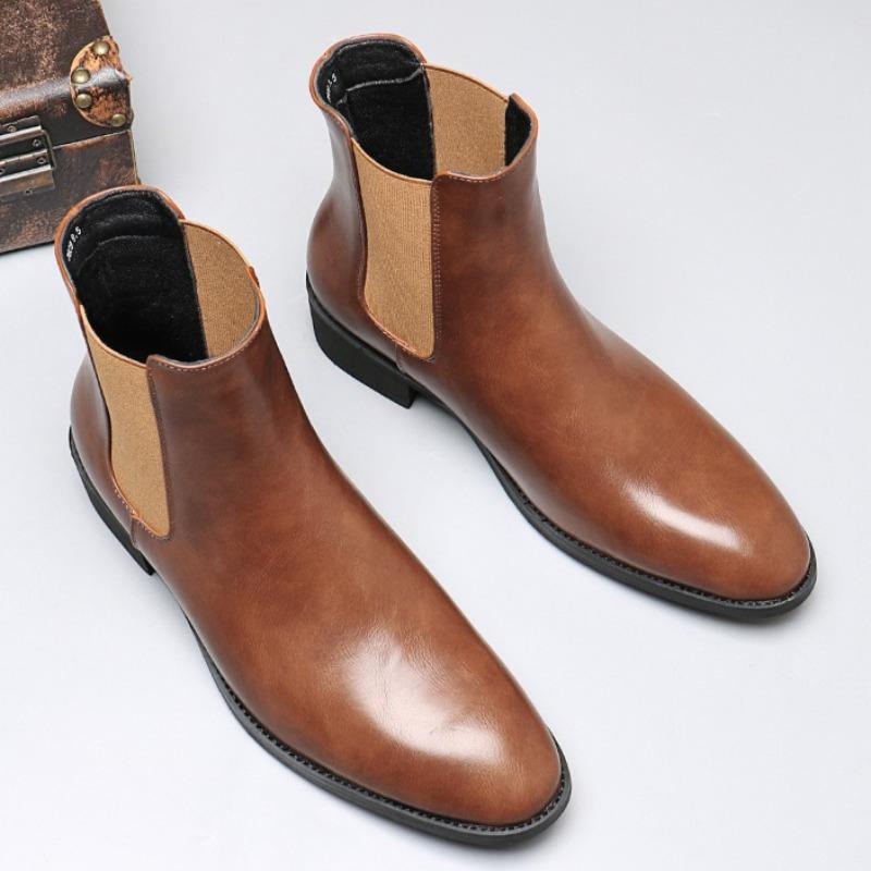 Fashion Italian Men's Leather Boots Fashion Chelsea Boots Brand Business Dress Boots for Men High-top Casual Boot Pointed Toe Ankle Boot