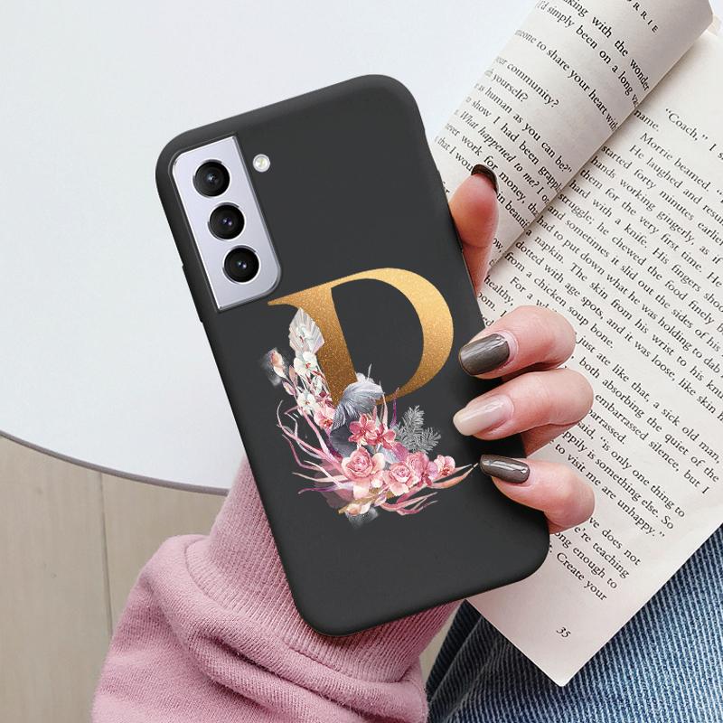 For Samsung Galaxy S21 S21 FE Case S21 Plus Flower Gold Letter A Z Soft Silicone Phone Cover For Samsung S21 Ultra Bumper S21+
