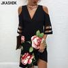 Женская мода лето весна цветочный узор принт рукава 1/2 V-образный вырез свободная талия повседневные платья