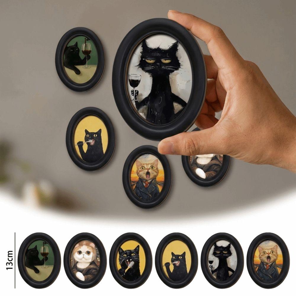 2D Abstract Wall Art Wooden Oval Wall Decoration Cat Portrait Decor Furniture Wall Decoration