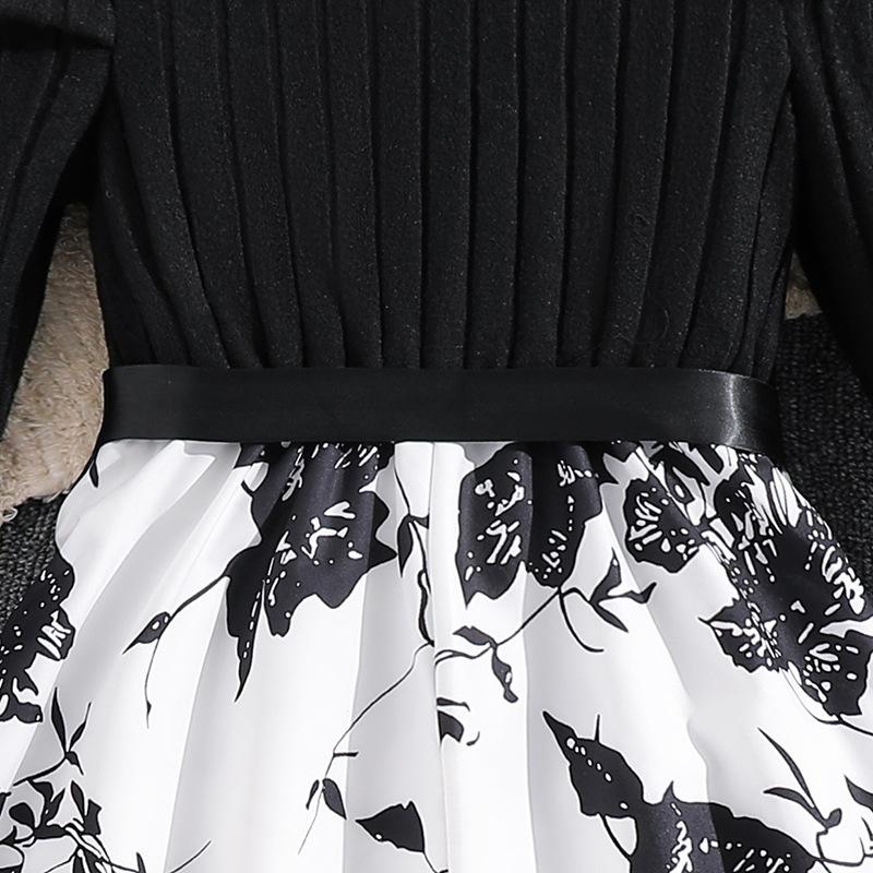 Детская одежда для девочек 8-12 лет, платье, новая весенняя коллекция, трикотажное лоскутное платье с длинными рукавами и принтом в стиле ретро, платье принцессы