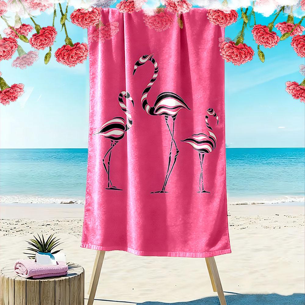 Graceful striped flamingos Print beach towel, quick drying, suitable for travel, outdoor sports, jogging, the beach and swimming, gift